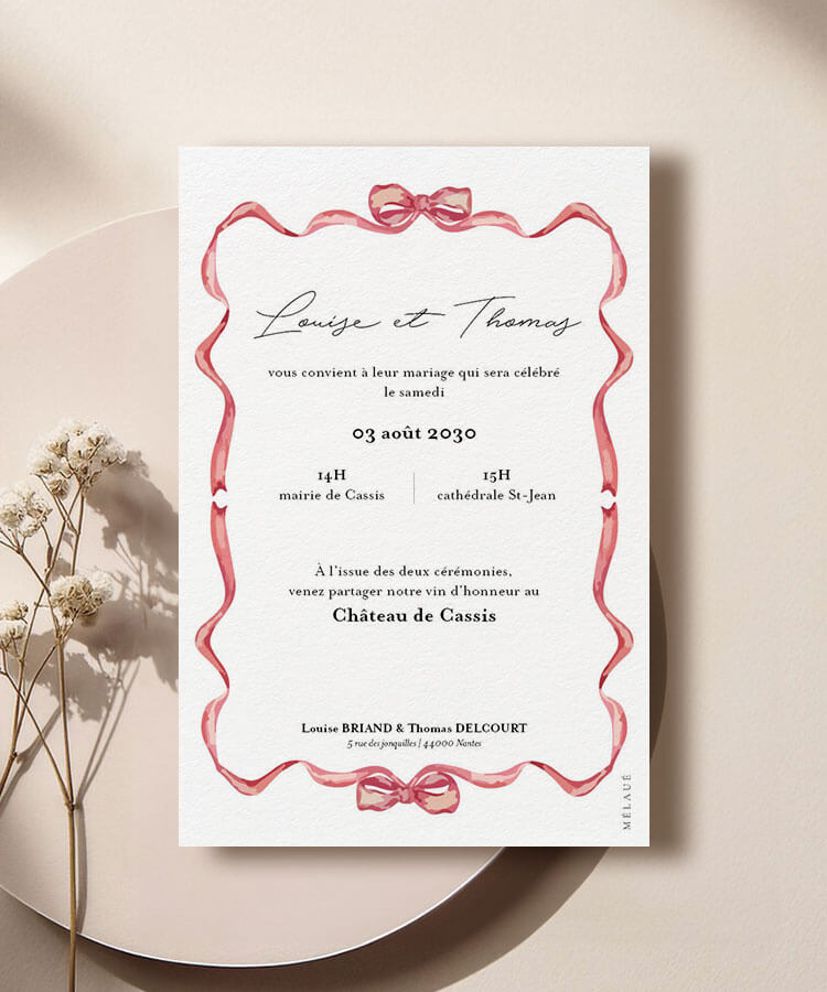 Faire part mariage Nœud et rubans